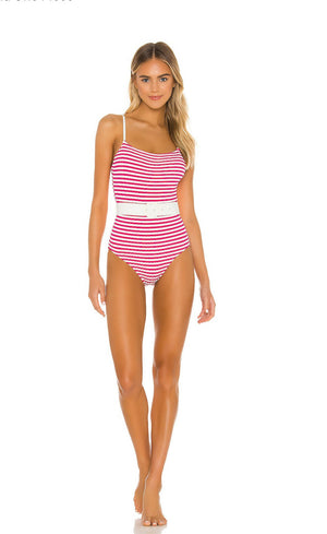Solid & Striped Nina Belted Ribbed One Piece Swimsuit