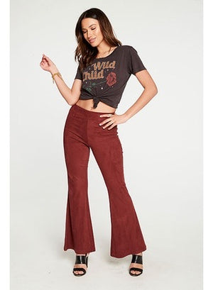 Chaser Faux Suede Wide Leg Pant in Biscotti