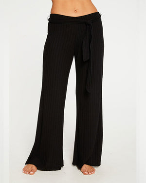 Chaser Poor Boy Rib Belted Wide Leg Pant